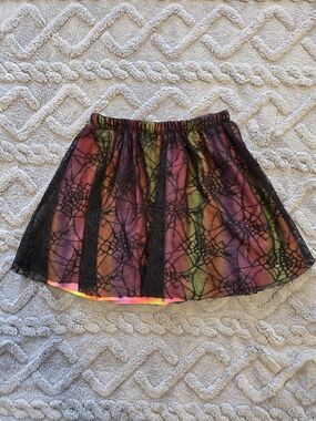 5T Girls Neon Rainbow, Spiderweb Lace Overlay Skirt - Halloween